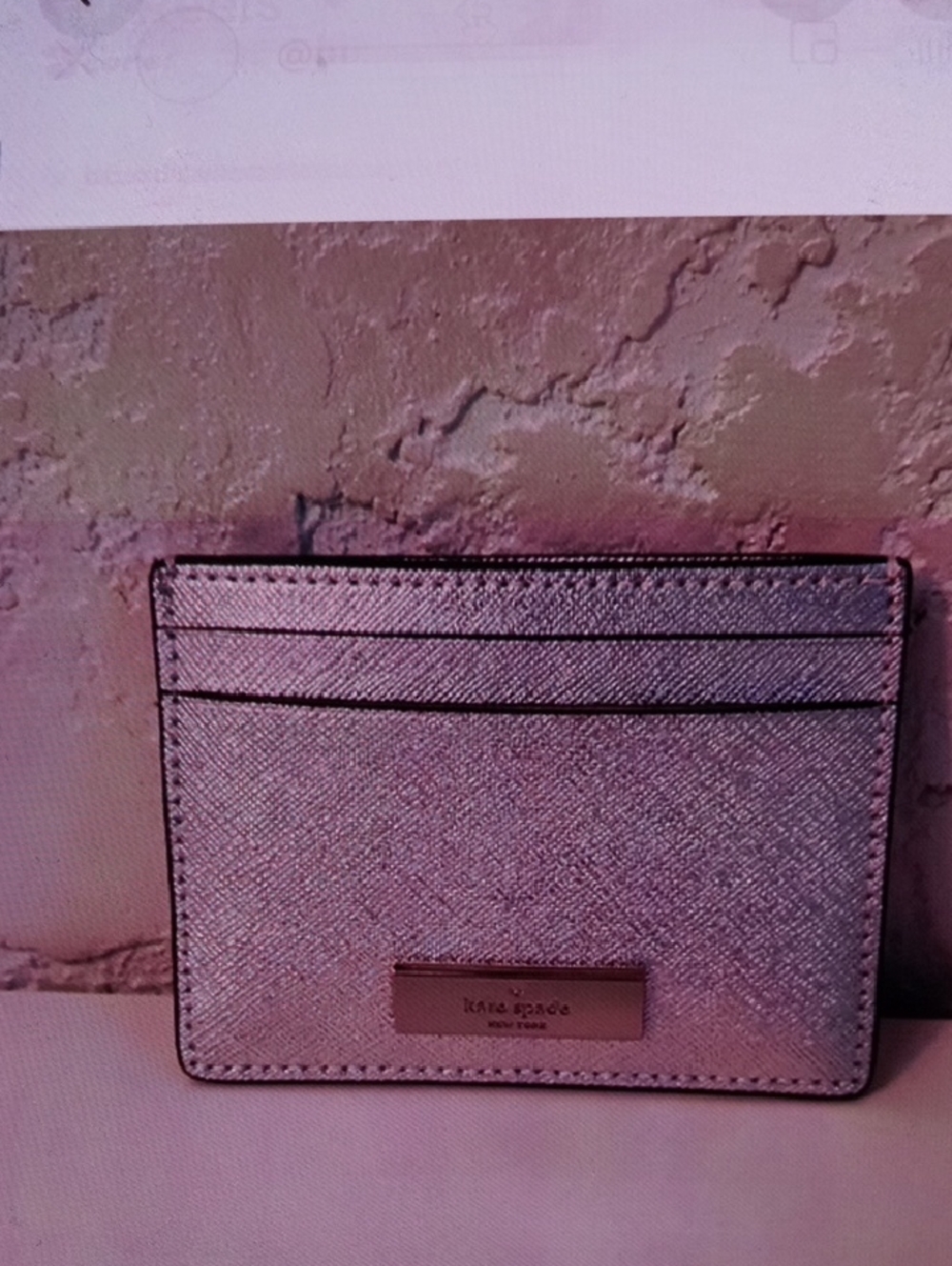 kate spade metallic Silver Saffiano card case